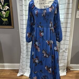 Chic Long Sleeve Floral Dress in Blue